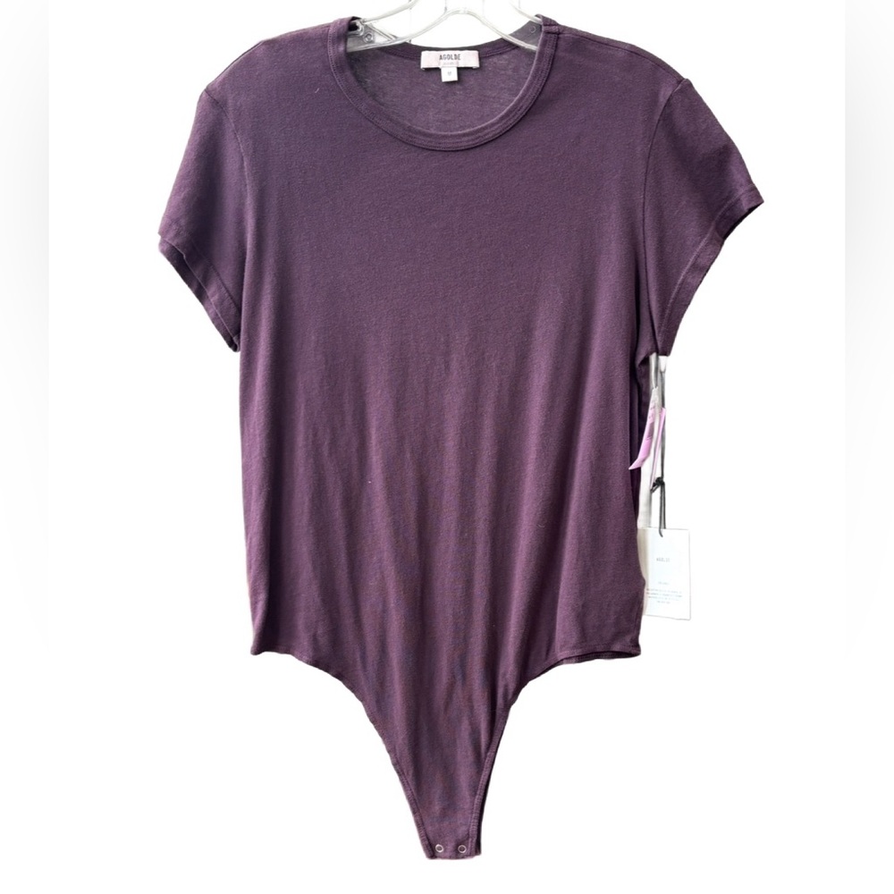 AGOLDE “Irina” Cap Sleeve bodysuit in “raisin” purple, NWT, 100% Cotton, M